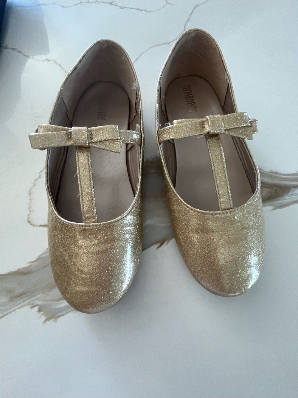 Gymboree Girls Gold Glitter T-Strap Dress Shoes with Bow
